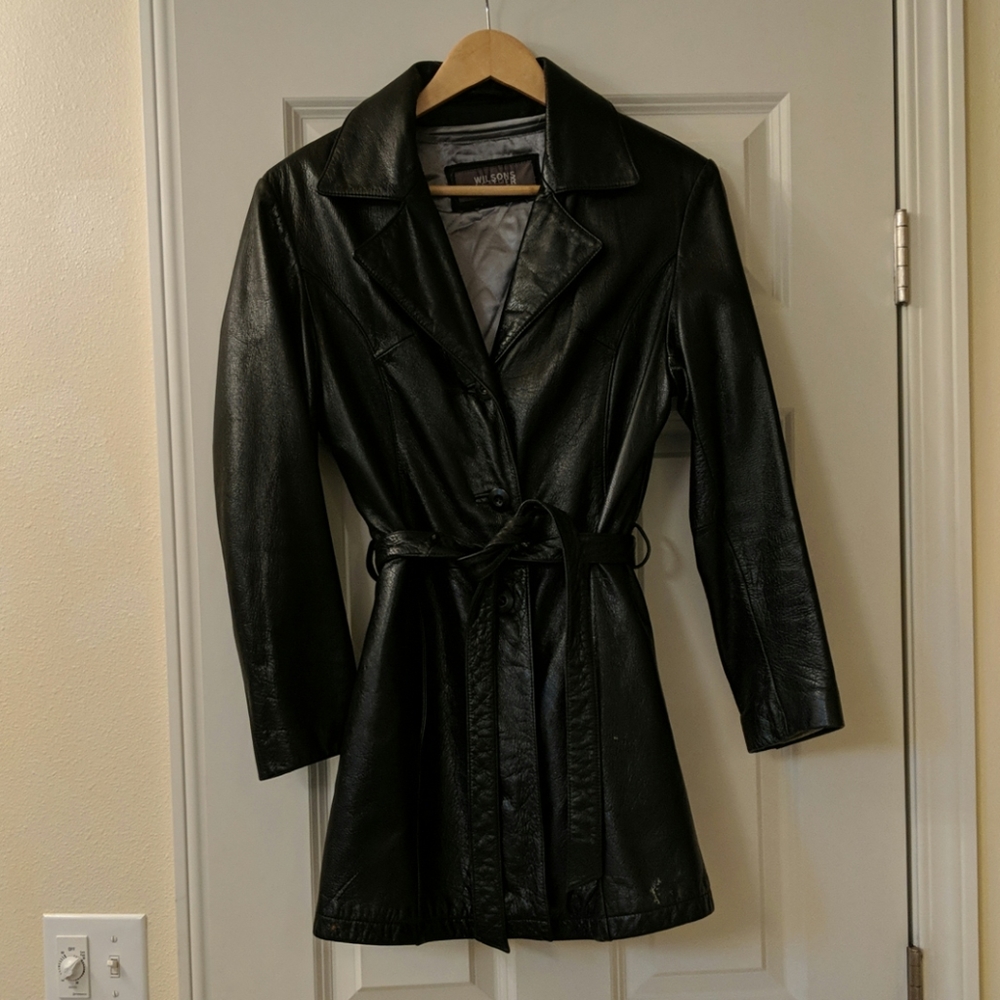 Leather trench coat